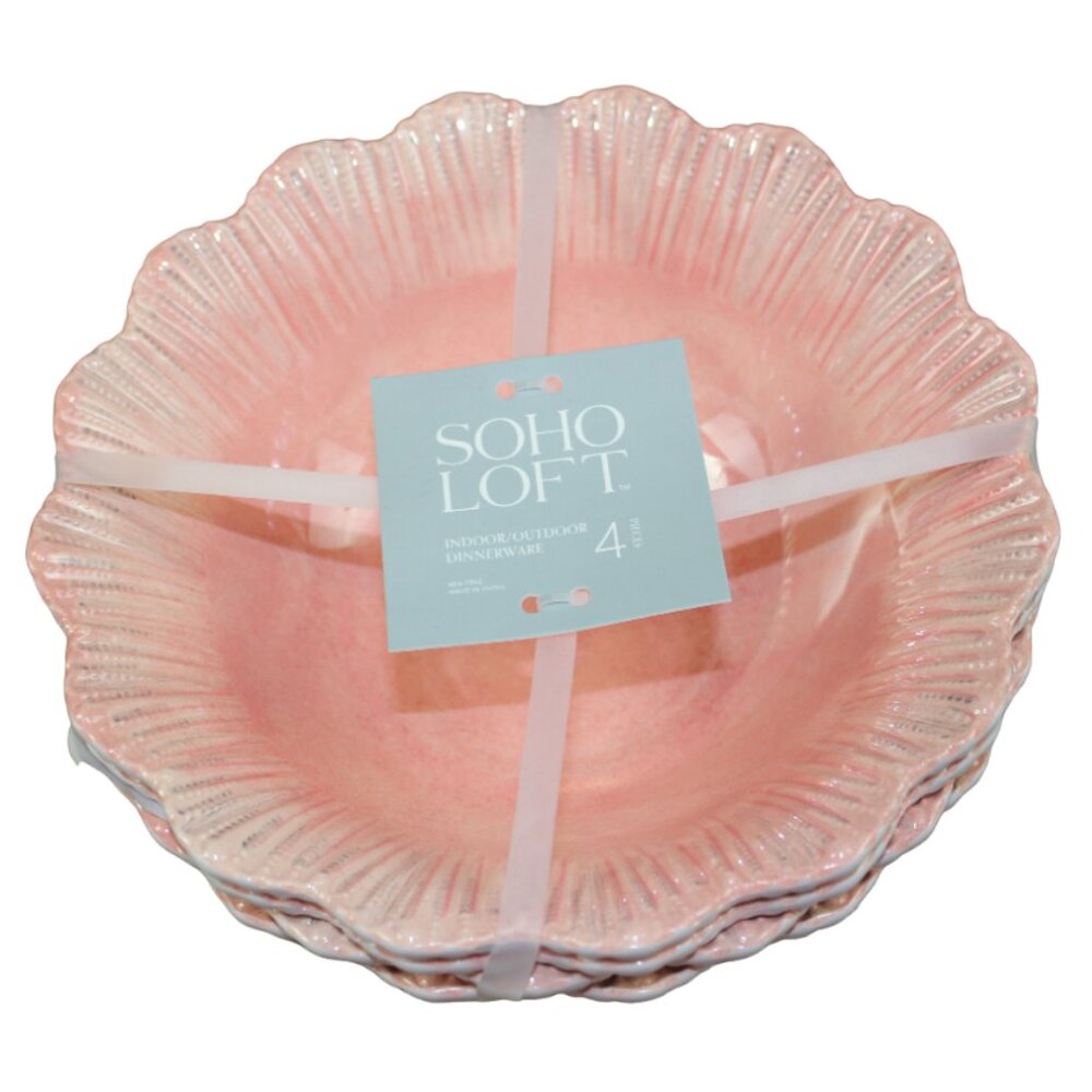 Soho Loft Melamine Bowls 8" Cereal Soup Peach Coral Scalloped Edge Set of 4 NWT